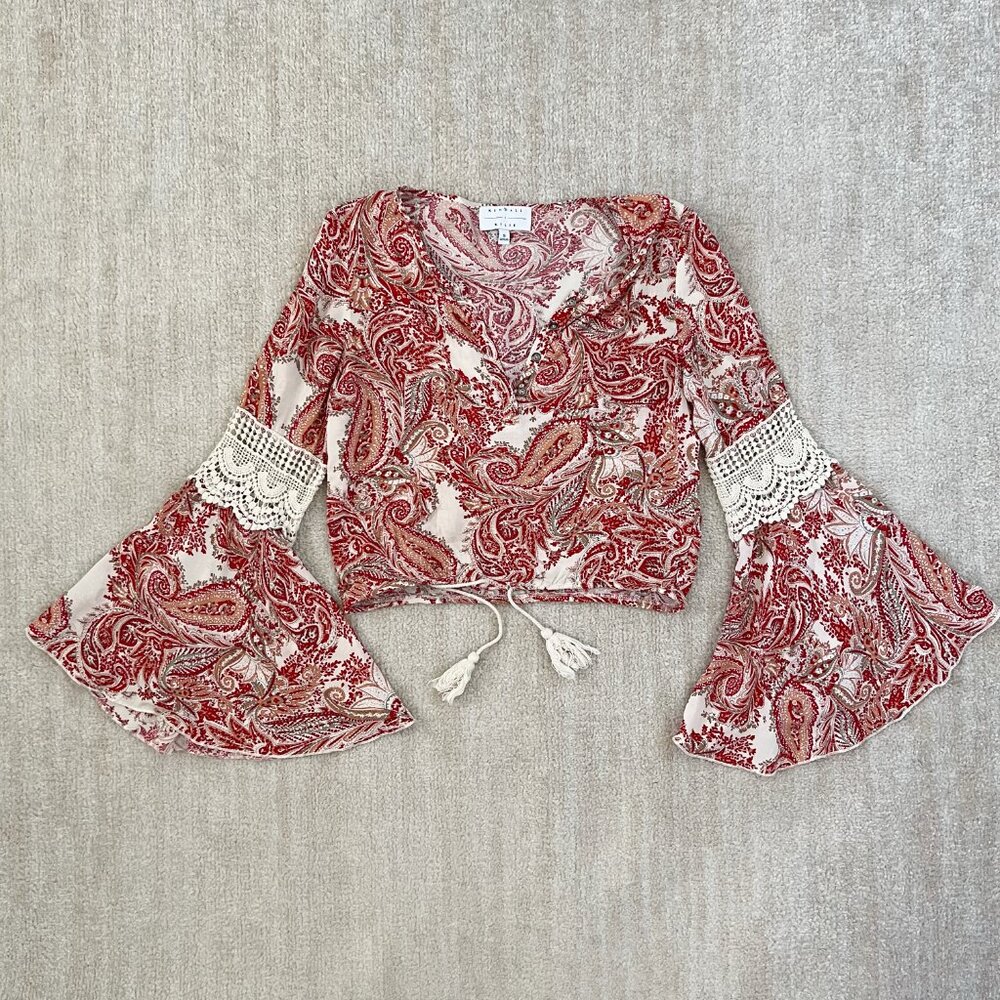 Kendall & Kylie Boho Peasant Crop Top Blouse S